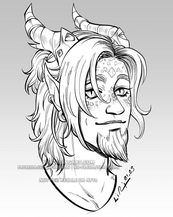 Illustration of a dracthyr in their elven visage. He has slit pupils and scales accenting his face.