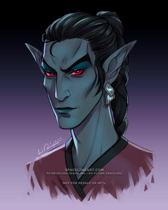 Illustration of a dunmer, a dark elf, from Elder Scrolls.