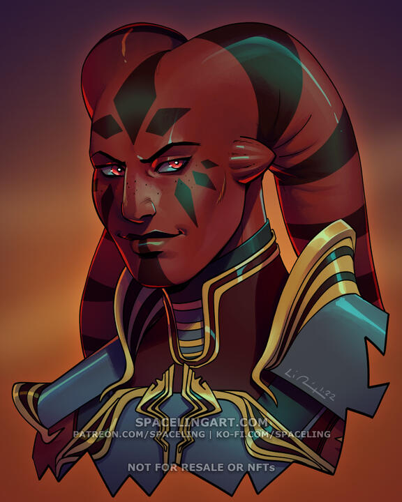 Illustration of a tattooed, red-skinned twi'lek.