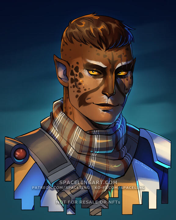Illustration of a cathar trooper with brown fur and gold eyes.