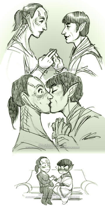 Sketches of a vulcan and cardassian couple.