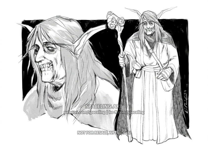 World of Warcraft fanart sketch illustration of an undead elven mage.