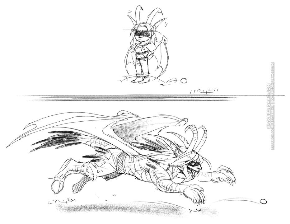 Sketch of a demon hunter succoming to his inner canine demon.